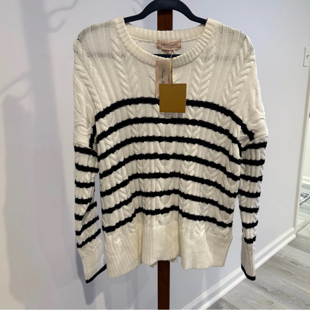 NWT Philosophy Cable Knit Sweater Size Large 23” PTP MSRP $98 Coastal Chic Cozy